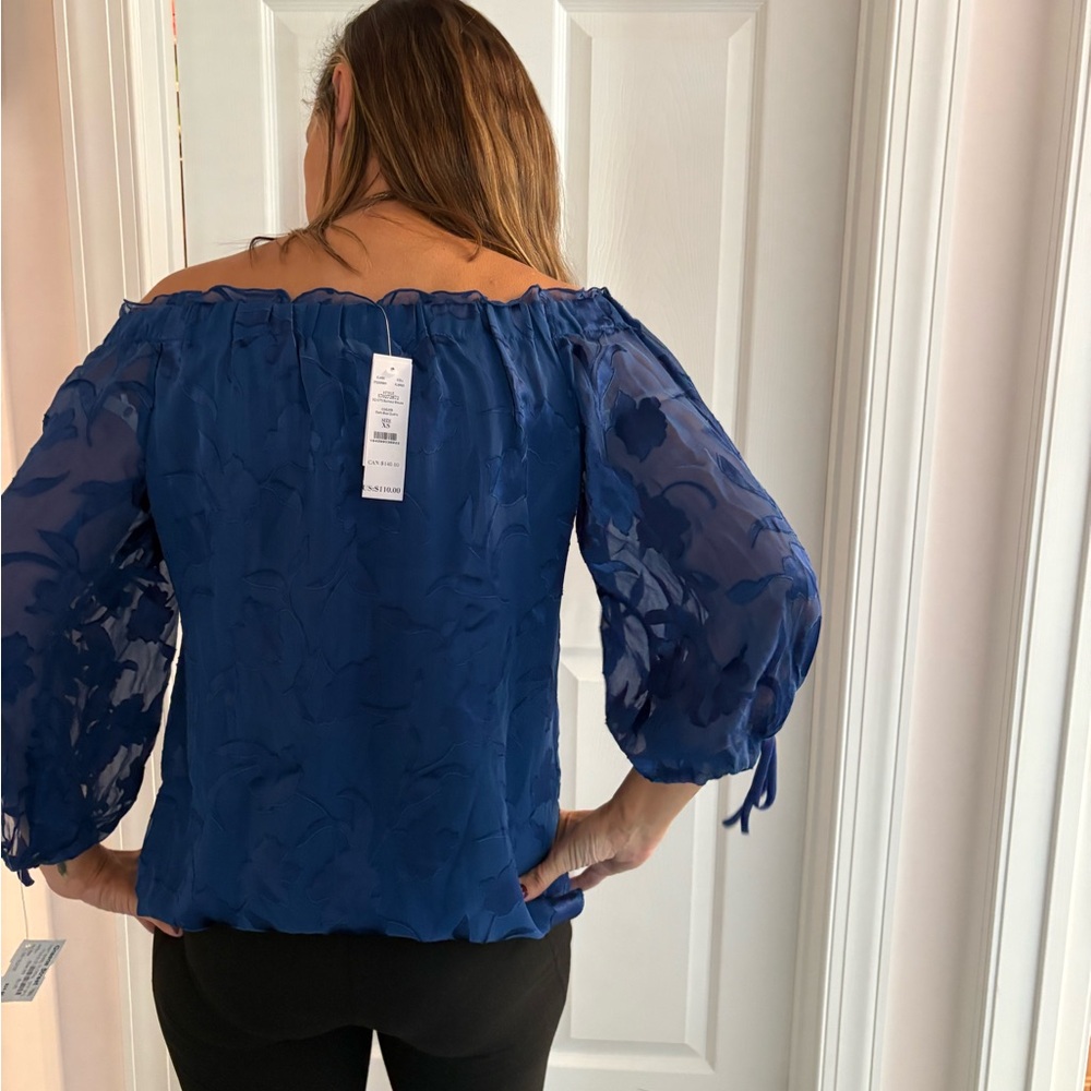 White House Black Market Navy Off-Shoulder Blouse